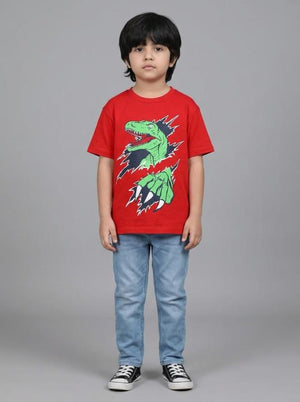 Boys Graphic T-Shirt (Dinosaur Print) - Red