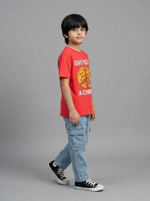 Boys Graphic T-Shirt (Pizza Print) - Red