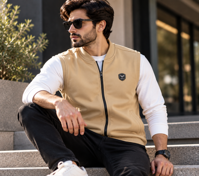 Eternity Men Premium Sleeveless Beige Bomber