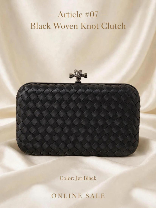 article 07 black woven knot clutch