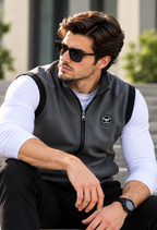 Eternity Men Premium Sleeveless Mock Neck Graphite Grey Zipper