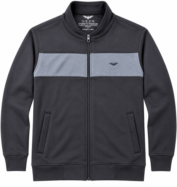 Eternity Men Premium Chest Panel Zipper Black & Charcoal