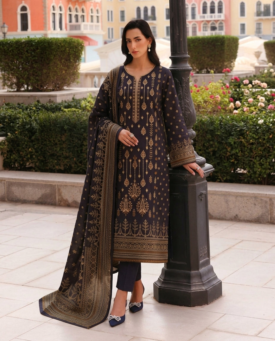 A042 Unstitched Embroidered Khadder Suit - 3 Pc