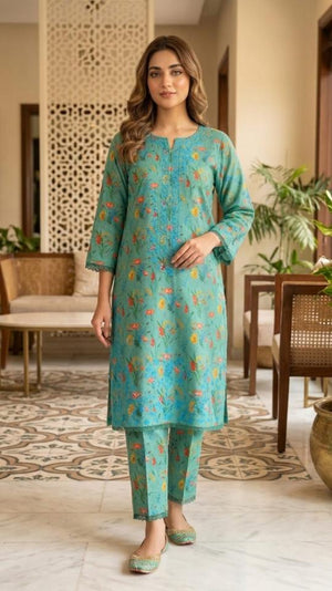 2 Piece Unstitched  Embroidered Dhanak Suit - Hr04