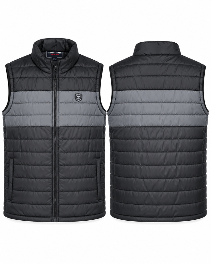 Eternity Men Premium Sleeveless Chest Panel Puffer Black & Charcoal