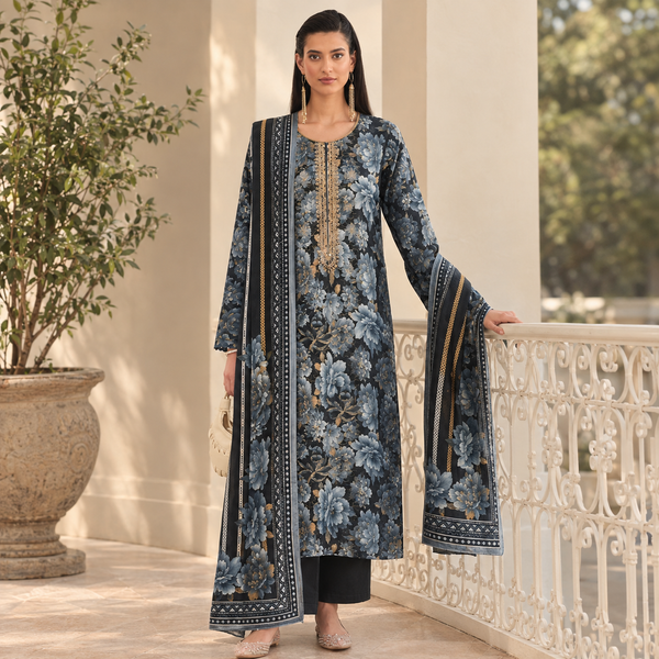A051 Unstitched Embroidered Khadder Suit - 3 Pc