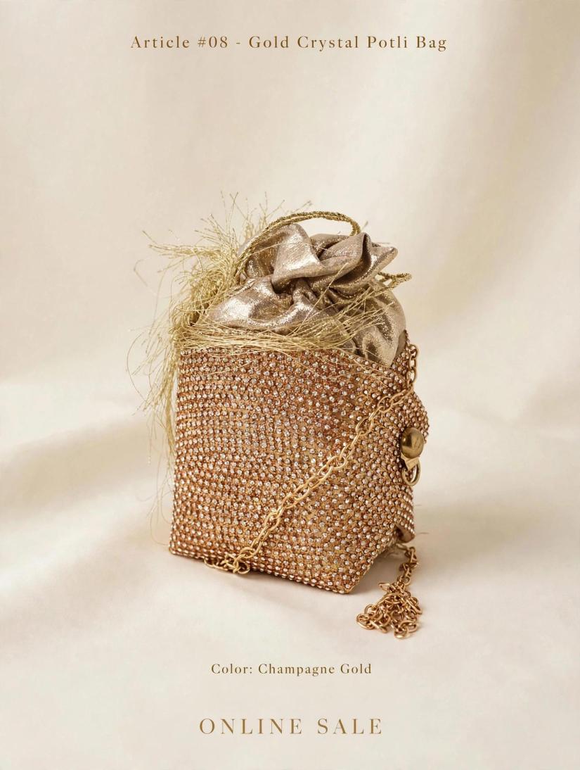 article 08 gold crystal potli bag