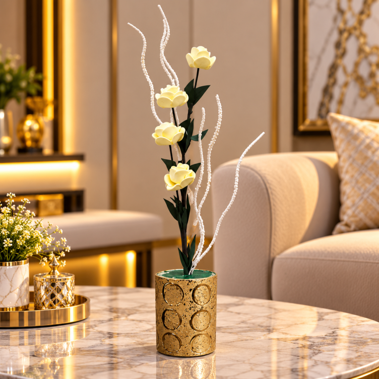 Artificial Flower Plant with Luxury Golden Pot CH 00236