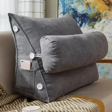 Velvet Triangular Back Rest Pillow Grey