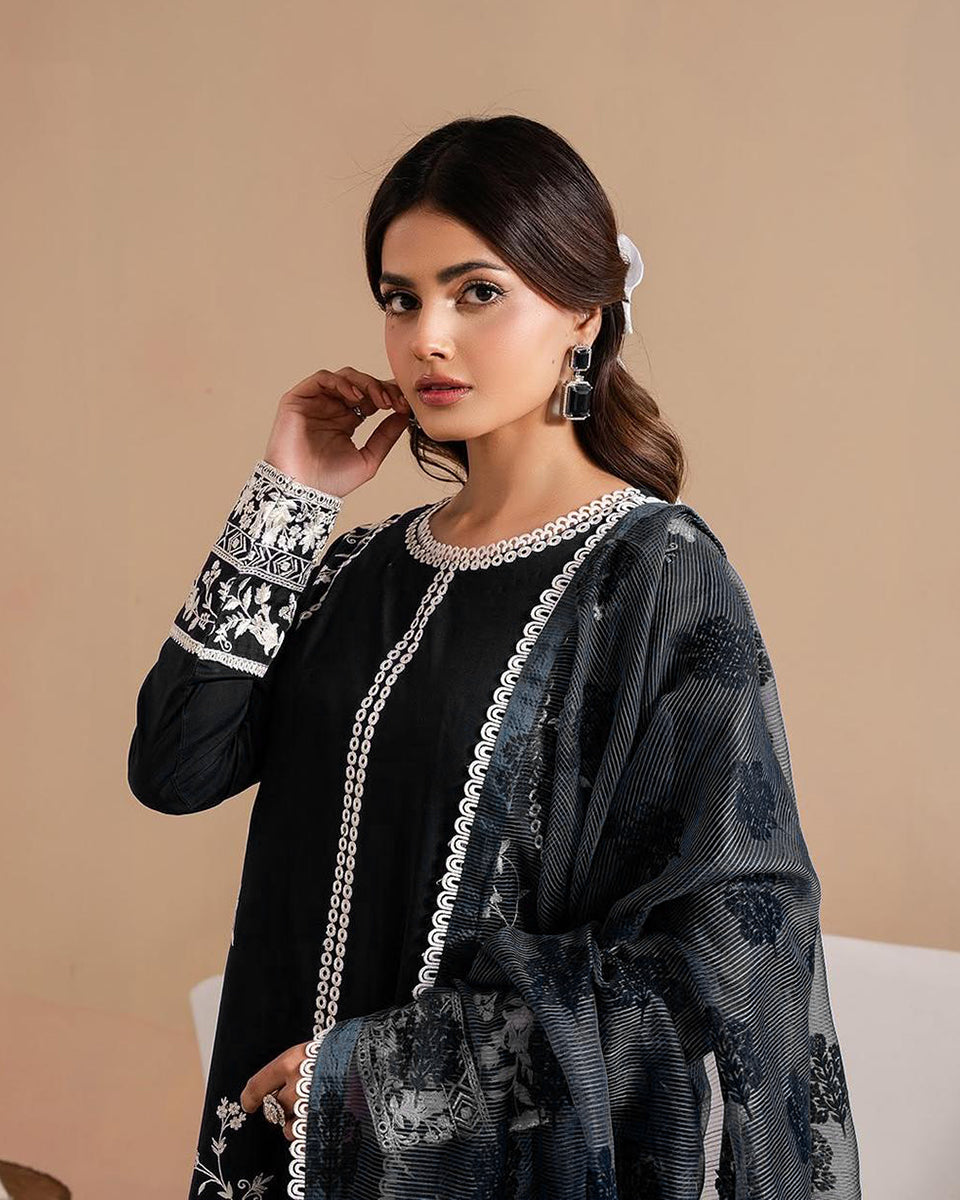 Marcello Embroidered 3Pc TWE-018 - Black