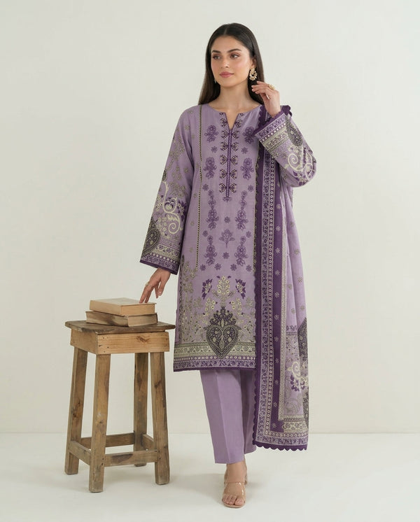 A045 Unstitched Embroidered Khadder Suit - 3 Pc