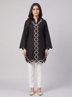 Stitched Embroidered Kurti - Black and brown