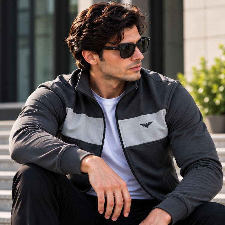 Eternity Men Premium Chest Panel Zipper Charcoal & Silver