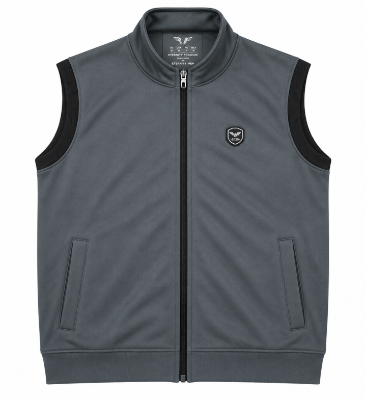 Eternity Men Premium Sleeveless Mock Neck Graphite Grey Zipper