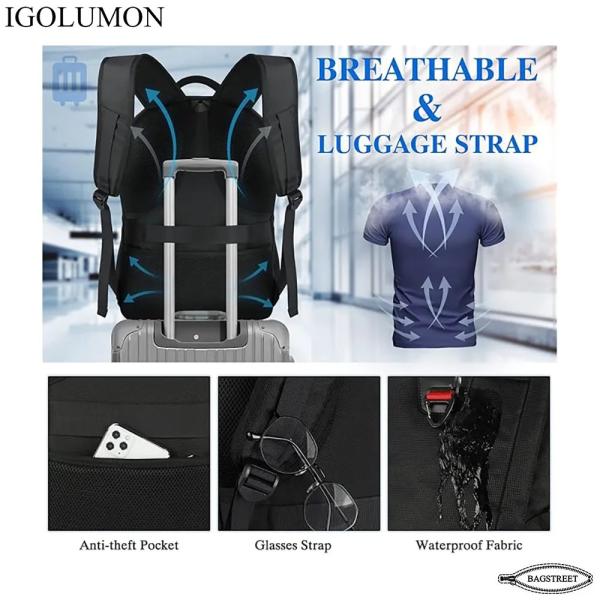 IGOLUMON 17.3" Business and Travel Laptop Backpack for Men and Woman with USB Port, Black