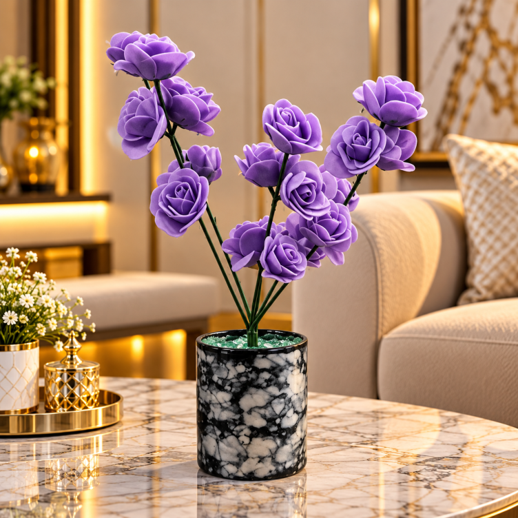 Artificial Purple & Pink Rose Plant with Decorative Pot CH 00237