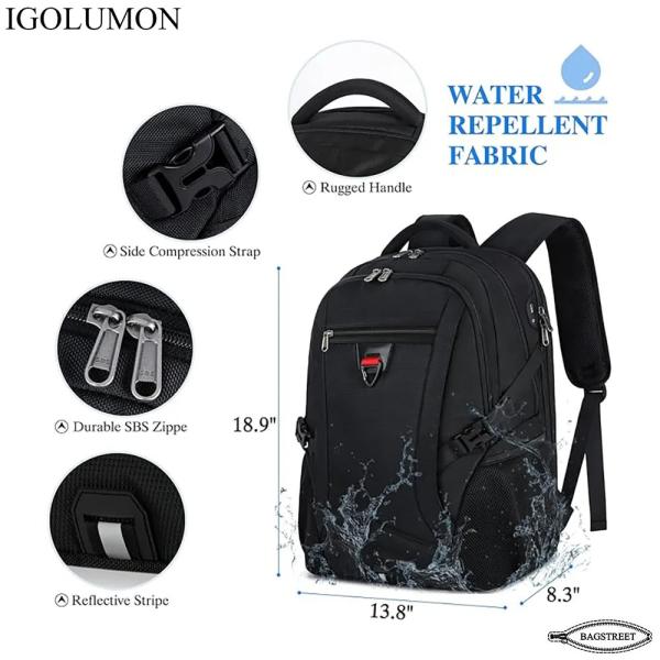IGOLUMON 17.3" Business and Travel Laptop Backpack for Men and Woman with USB Port, Black