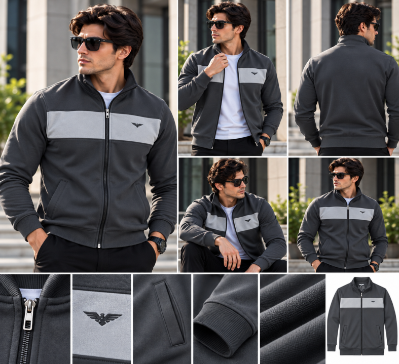 Eternity Men Premium Chest Panel Zipper Charcoal & Silver
