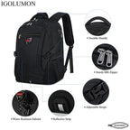 IGOLUMON 17.3" Business and Travel Laptop Backpack for Men and Woman with USB Port, Black