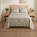 Printed Bedding Set – Soft Neutral Floral Bedsheet set with 2 Matching Pillowcases