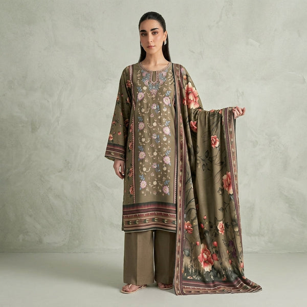A0332 Unstitched Embroidered Dhanak Suit - 3 Pc