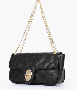 Black Quilted Small Shoulder Bag With Chain