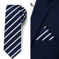 Navy Blue Pencil Stripe Tie with Pocket Square