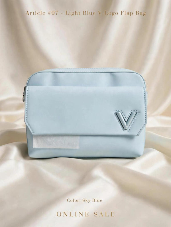 article 07 light blue v logo flap bag