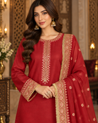 PC-961 Embroidered Premium Silk Shirt with Straight Trouser & Dupatta - 3 Pcs