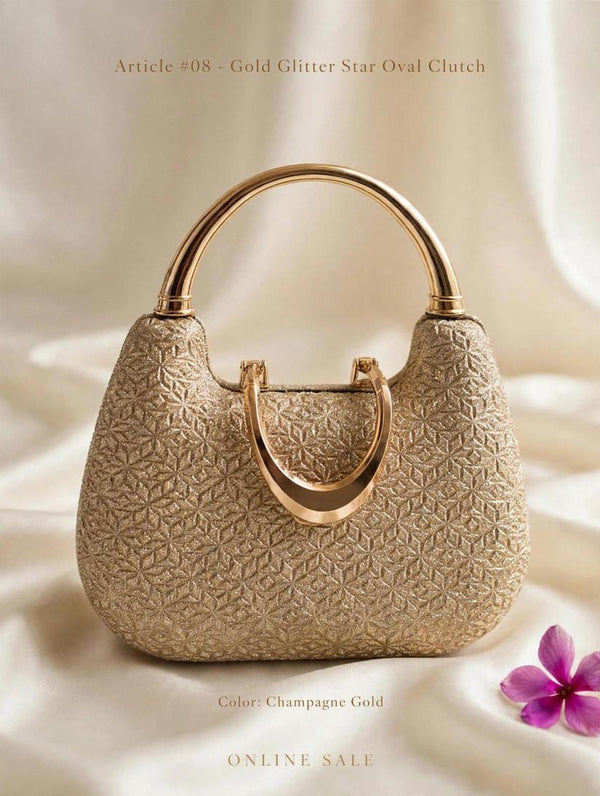 article 08 gold glitter star oval clutch