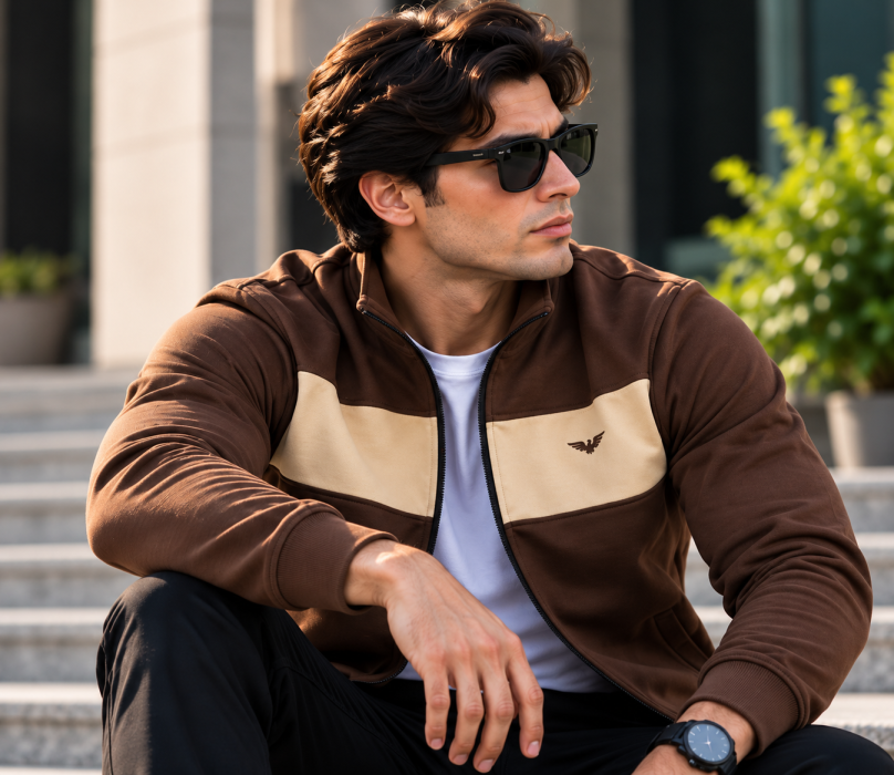Eternity Men Premium Chest Panel Zipper Brown & Beige
