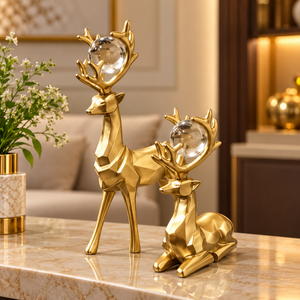 Golden Deer Couple Showpiece with Crystal Ball