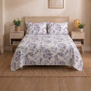 Lavender Floral Bedsheet Set – Soft Floral Print for Single & Double Beds with Pillowcases