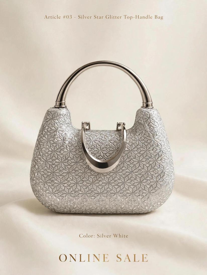 article 03 silver star glitter top handle bag