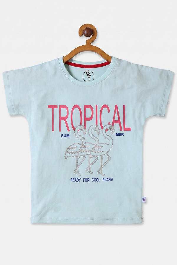 Tropical Flamingo Printed Aqua Tee