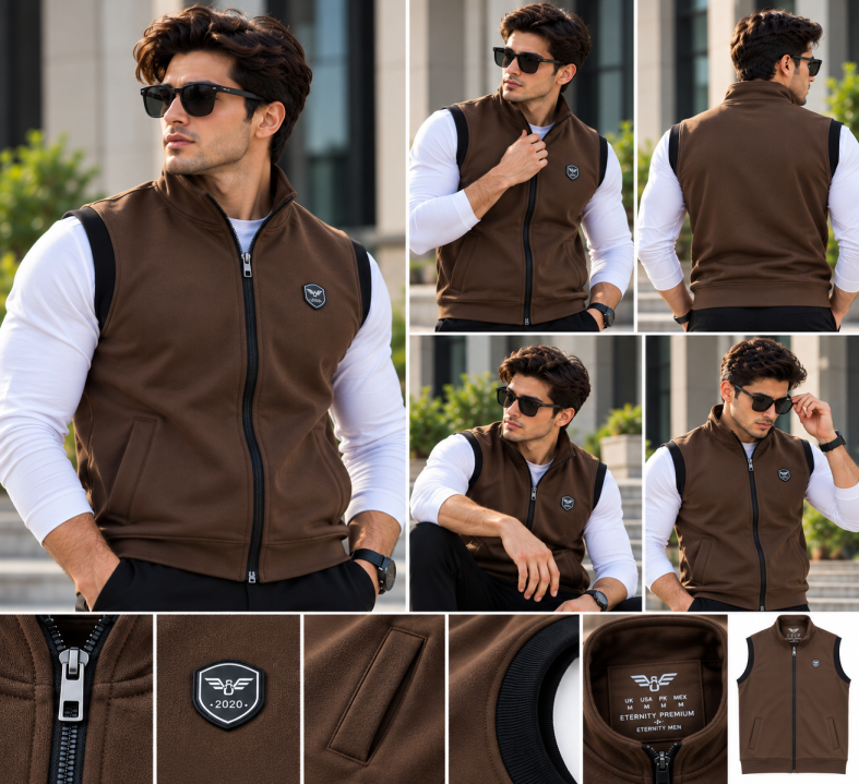 Eternity Men Premium Sleeveless Mock Neck Brown