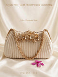 article 02 gold floral pleated clutch bag