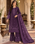PC-97 Embroidered Cotton Shirt with Flared Trouser & Diamond Dupatta - 3 Pcs