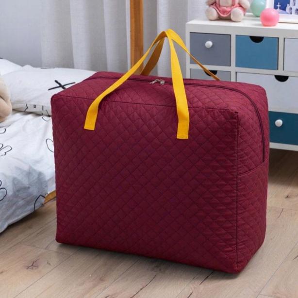 Quilted Fabric Storage Bag with Handles