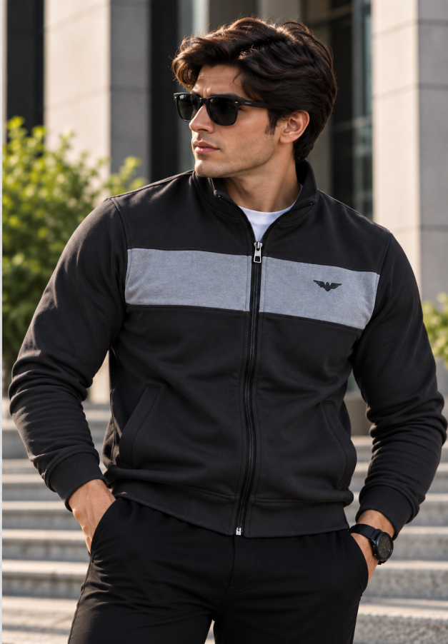 Eternity Men Premium Chest Panel Zipper Black & Charcoal