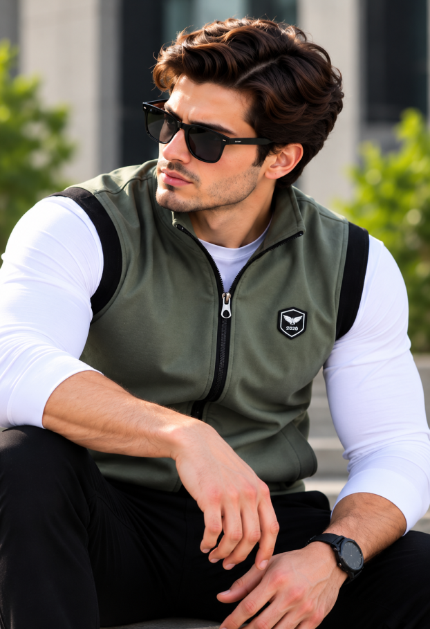 Eternity Men Premium Sleeveless Mock Neck Olive Green Zipper