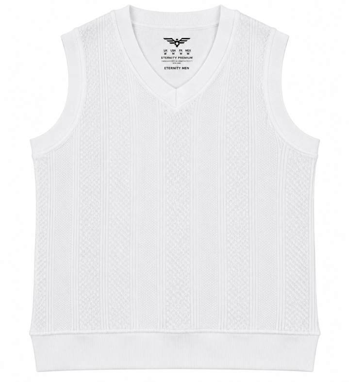 Eternity Men White Textured V-Neck Knitted Sweater