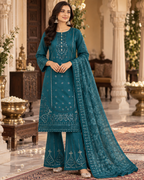 PC-971 Embroidered Cotton Shirt with Flared Trouser & Diamond Dupatta - 3 Pcs