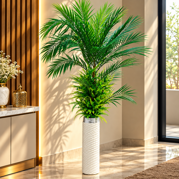 Artificial Areca Palm & Fern Plant with White Decorative Vase CH 00322