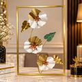 Golden & White Floral Metal Wall Art – 3D Flower Frame Decor for Home & Office