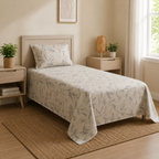 Printed Bedding Set – Soft Neutral Floral Bedsheet set with 2 Matching Pillowcases