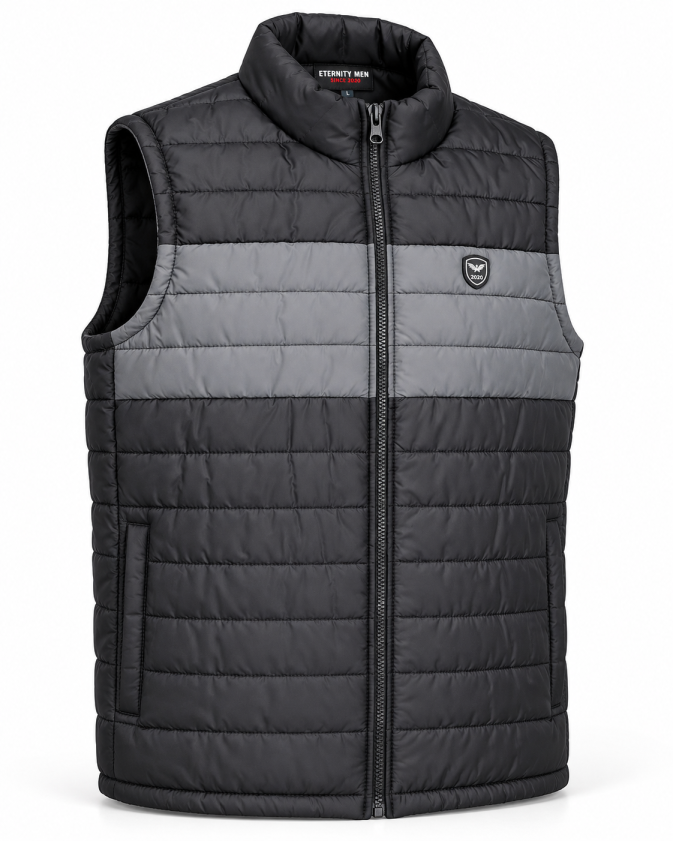 Eternity Men Premium Sleeveless Chest Panel Puffer Black & Charcoal