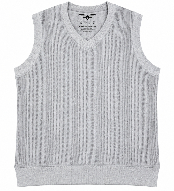 Eternity Men Grey Textured V-Neck Knitted Sweater