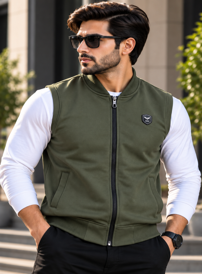 Eternity Men Premium Sleeveless Olive Green Bomber