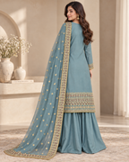 PC-91 Embroidered Silk Kameez with Sharara & Net Dupatta - 3 Pcs